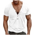 thumbnail image 1 of Men Summer Tops Men's Plus Size Summer Casual Buckle Slim Short Sleeve T Shirt V Neck Pocket Top Athletic Long Sleeve Comfortable Loose Fit Neck Top Long Striped Shirt Little Year Fit Mens White S, 1 of 6