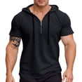 thumbnail image 1 of Men Summer Tops Men's Slim Fit Zip Up Hooded T Shirt Casual Comfortable Pure Pullover For Daily Wear Home Outdoor Hiking Spring Summer Solid Shirts for Men Long Sleeve Athletic Shirt Black 2XL, 1 of 5