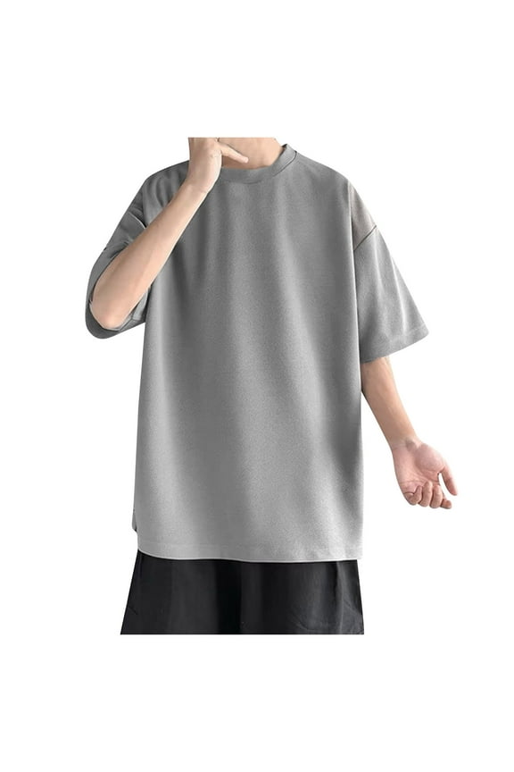 Men Summer Tops Men's Summer Half Sleeved Style Trend Versatile Five Quarter Sleeve Shirt Trendy Short Sleeved Loose Top Spandex Shirt Men Long Sleeve Petite Turtleneck Tops Sweater Dresses Grey XL