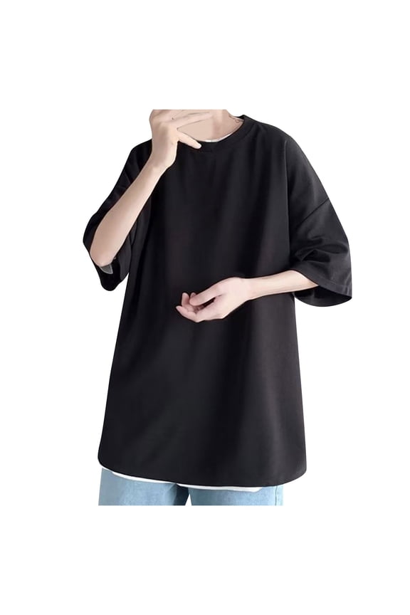 Men Summer Tops Men's Summer Half Sleeved Style Trend Versatile Five Quarter Sleeve Shirt Trendy Short Sleeved Loose Top Spandex Shirt Men Long Sleeve Petite Turtleneck Tops Sweater Dresses Black M