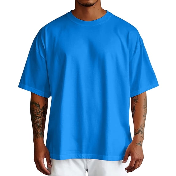 Men Summer Tops Men's Summer Oversized Solid Color Short Sleeve Round Neck Top for Everyday Casual Wardrobe BU1 S