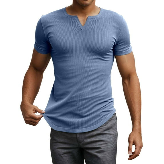 Men Summer Tops Men's V Neck T Shirts Slim Fit Casual Tee Shirts For Everyday Wear Spring And Summer Stylish Top For Shorts And Daily Outings Mens Blank Shirt Top Mens Athletic Short Sleeve Navy 2XL