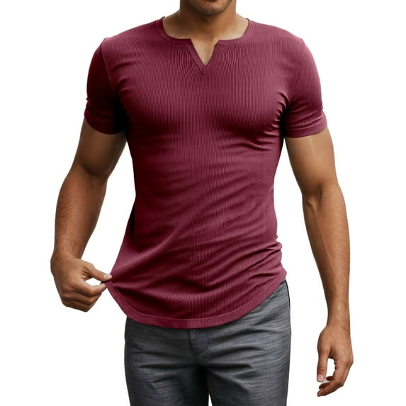 Men Summer Tops Men's V Neck T Shirts Slim Fit Casual Tee Shirts For Everyday Wear Spring And Summer Stylish Top For Shorts And Daily Outings Mens Blank Shirt Top Mens Athletic Short Sleeve Red XL