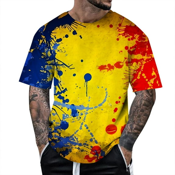 Men Summer Tops Mens Athletic Tops Men Shirts Long Sleeve Shirt Plain Stretchy Top Loose Fit Top Phrasing Shirt Casual Summer Striped Tee Stripe Shirts for Exercise Clothes Male All Print Yellow 3XL