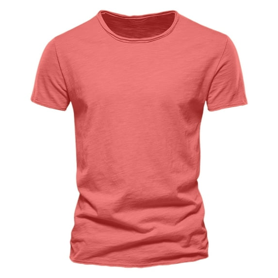 Men Summer Tops Mens Fashion Casual Solid Color Cot Ton O Neck Short Sleeve T Shirt Top Workout Shirt Men Short Sleeve Tan Quick Set Athletic Tops for T Shirts Tunic Men's Plain Red XL
