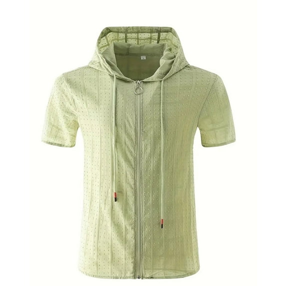 Men Summer Tops Mens Hooded Zipper Cardigan T Shirt Summer Fashion Plaid Sleeveless T Shirt Mens Lapel Top Nice Casual Shirts Men Yoga Short Short Sleeve Sports Shirts Active Fall Apparel Green L
