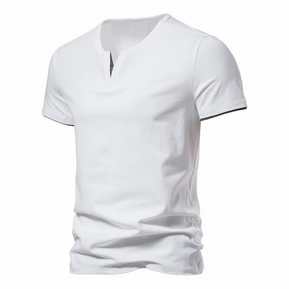 Men Summer Tops New Men's Two V Neck Solid Color Short Sleeved T Shirt Large Fashion Casual Sports Shirt Top T Shirts Short Sleeve for Men Clothes Hide Tummy Workout Long Sleeve Loose Fit White 2XL