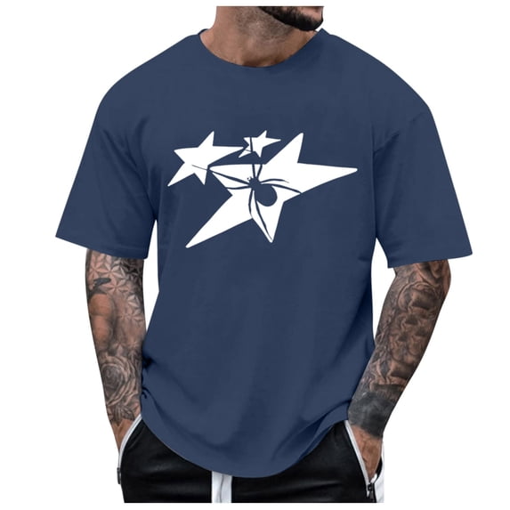 Men Summer Tops Tall Neck Shirt Co T Dark Undershirt Men Loose Athletic Tees Mens Button down Shirt Long Sleeve Casual Top T Shirts Bulk Trumpet Sleeve Shirts Long Athletic Fit Blue 2XL
