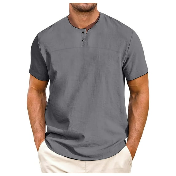 Men Summer Tops Tan Long Sleeve Shirt Men Fashion Tee Shirt Mens Athletic Tops Long Sleeve Short Workout Lightweight Thin Neck Slipper Boy T Shirts Large T Set Grey L