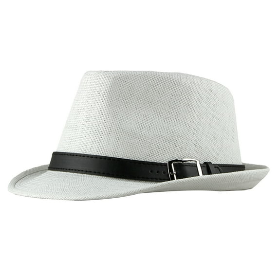Men Sun Hat Solid Color Breathable Sun Protection Belt Decor Flat Top Sunshade Vintage Curled Edge Men Straw Hat Headwear