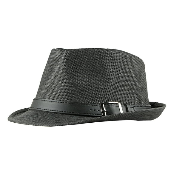 Men Sun Hat Solid Color Breathable Sun Protection Belt Decor Flat Top Sunshade Vintage Curled Edge Men Straw Hat Headwear