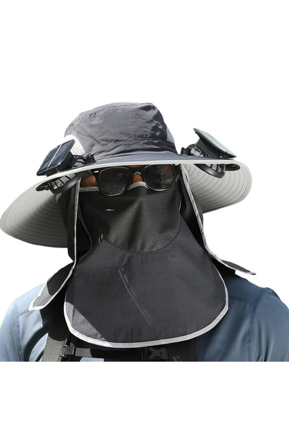 Men Sun Hat with 2 Solar Fan Fishing Hats Wide Brim Cam Hat For Summer H7X5 W4H3
