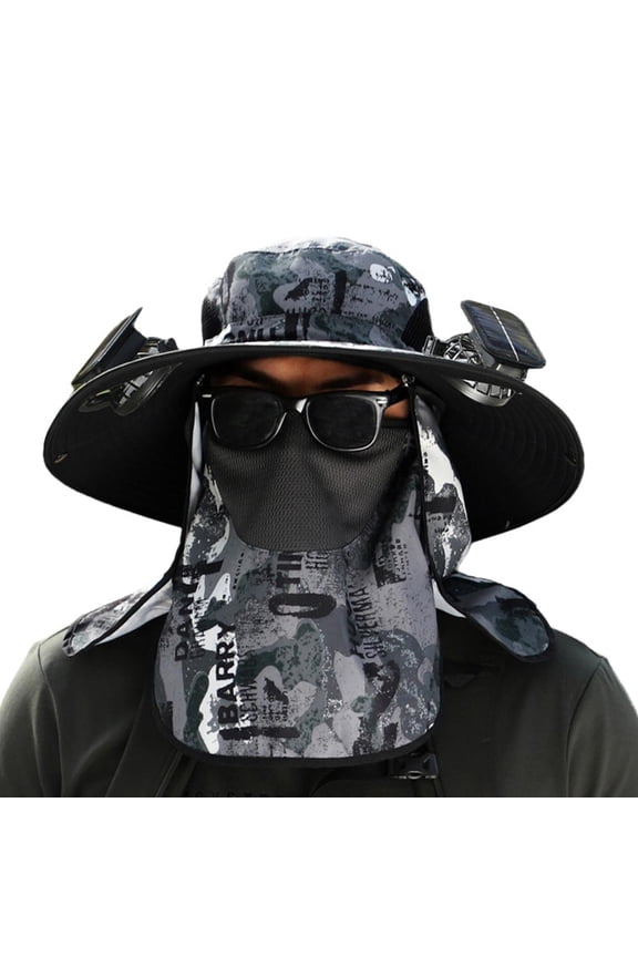 Men Sun Hat with 2 Solar Fan Fishing Hats Wide Brim Hat H7X5 Sun Cam For X4H7