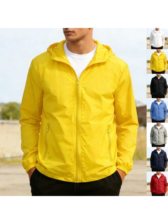 Men Sun Protection Cycling Jacket Lightweight Hiking Running Fishing Full Zip Windbreaker Workout Hoodies Zip Pockets Black L