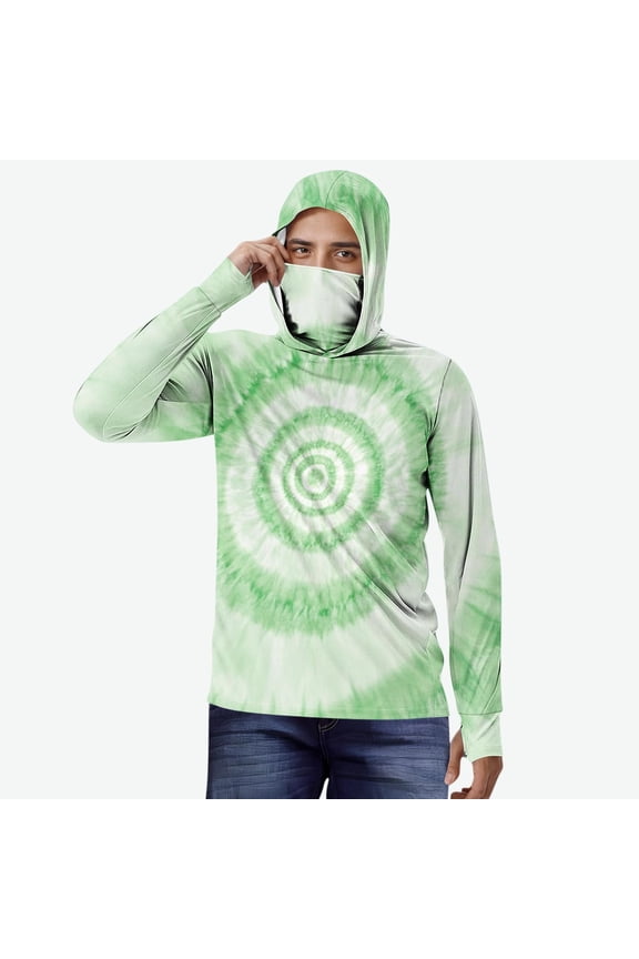 Men Sun Protection Shirts UPF 50+ Big and Tall Long Sleeve Hoodie Casual Summer Beach Fishing Tops with Face Mask