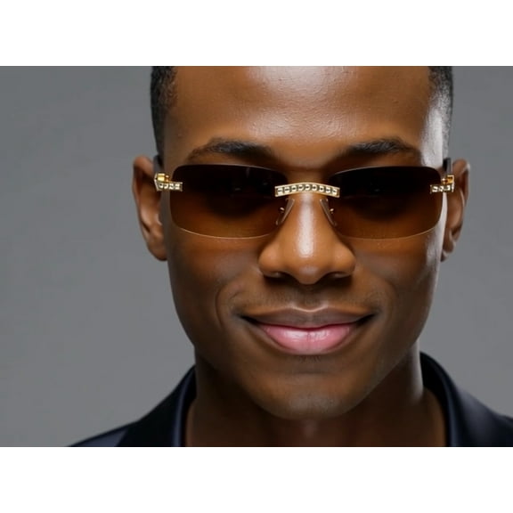 Men Sunglasses Brown Lens Classic Bling Rap Hip Hop Quevo Model Gold Shades Buffs