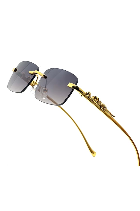 Men Sunglasses Rimless Hip Hop Shades Square Retro Black Gold