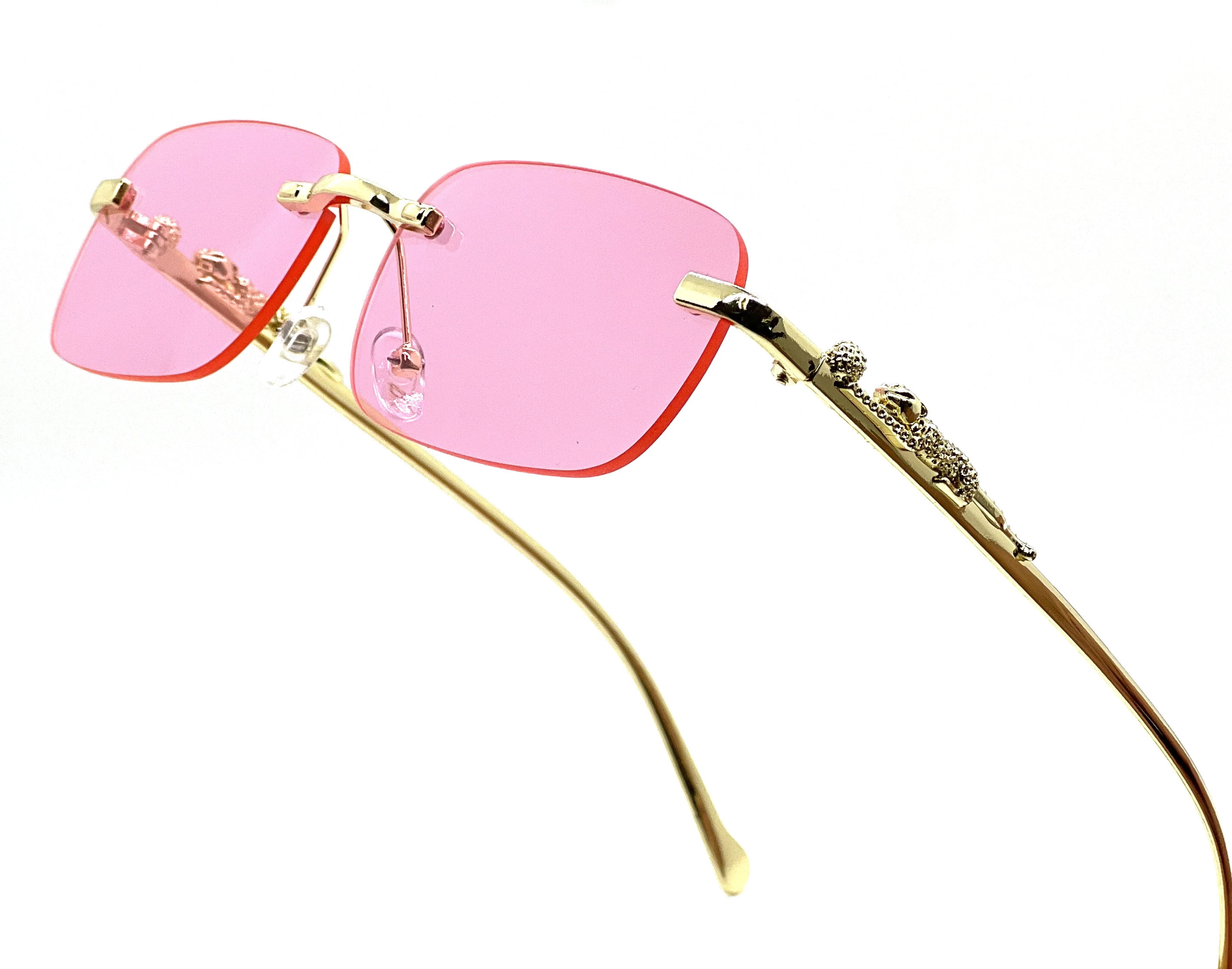 Men Sunglasses Rimless Hip Hop Shades Square Retro Pink Gold 