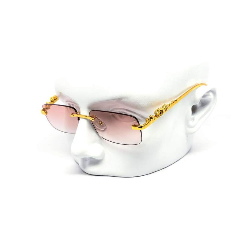 Men Sunglasses Rimless Hip Hop Shades Square Retro Pink Gold