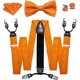 thumbnail image 1 of Men Suspender Solid Paisley Adjustable Silk Braces Pre-Tied Bowtie Handkerchief Cufflink 6 Clips Wedding Party, 1 of 1