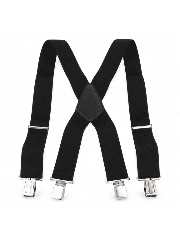 Men Suspenders 2 Inches / 5 cm Wide Simple Black Strong Metal Adjustable Dress Suspenders for Business Wedding Party