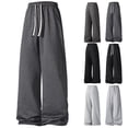 thumbnail image 1 of Men Sweat Pants Casual Soild Loose Fit Drawstring Elastic Waist pants Wide Leg Joggers Relaxed Pants Dark Gray 2XL, 1 of 4