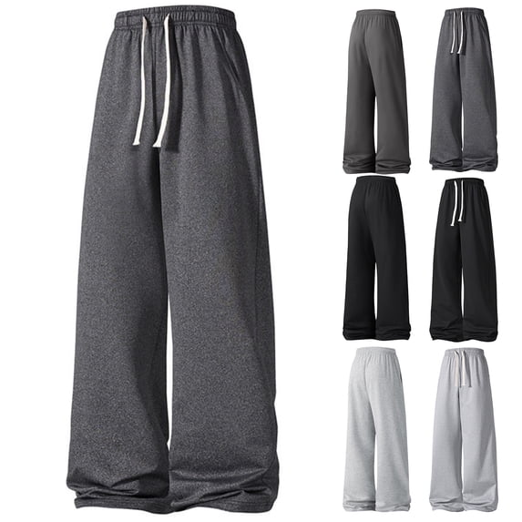 Men Sweat Pants Casual Soild Loose Fit Drawstring Elastic Waist pants Wide Leg Joggers Relaxed Pants Dark Gray 2XL