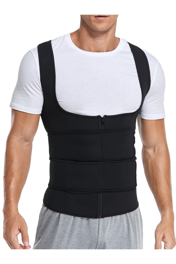 Men Sweat Sauna Suit Vest Workout Body Shaper Neoprene Waist Trainer Slimming Corset with 2 Adjustable Belt