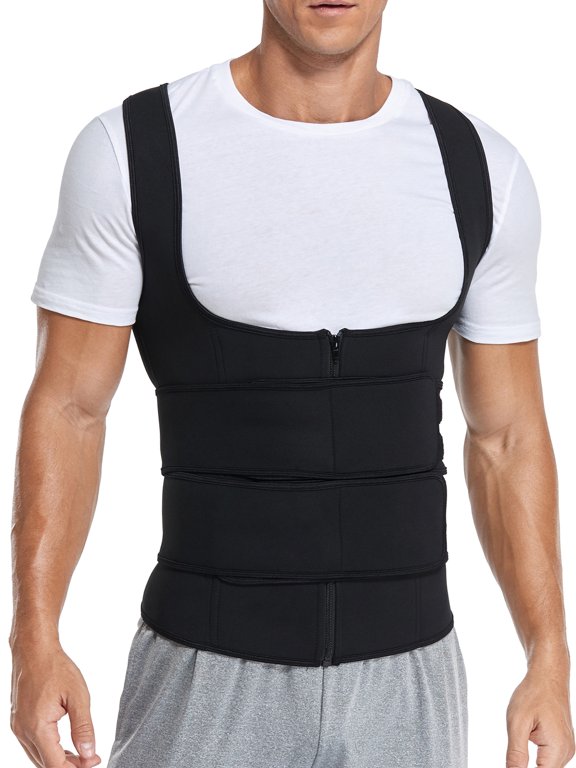 Men Sweat Sauna Suit Vest Workout Body Shaper Neoprene Waist Trainer Slimming Corset with 2 Adjustable Belt