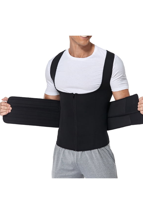 Men Sweat Sauna Suit Vest Workout Body Shaper Neoprene Waist Trainer Slimming Corset with 2 Adjustable Belt