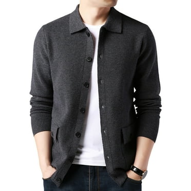 Men Sweater Coat Solid Color Single-breasted Lapel Button Down Cardigan Warm Flap Pockets Knitted Men Fall Coat Male Clothes