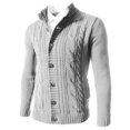 thumbnail image 1 of Men Sweater Coat Solid Color Stand Collar Cardigan Single breasted Soft Warm Elastic Neck Men Coat for Daily Wear, 1 of 7