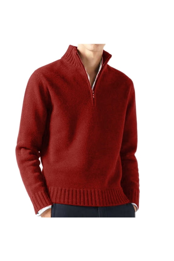 Men Sweater Half Zip Casual Bottom Sweater Solid Color Fall Winter Warm Knit Long Sleeve Pullover Regular Fit Plus Size Sweaters