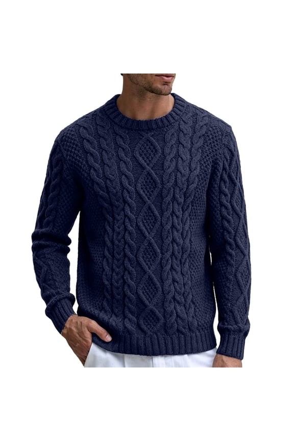 Men Sweater Knit Tops Blouse Men Fall Winter Fashion Jacquard Striped Pattern Long Sleeve Round Neck Pullover