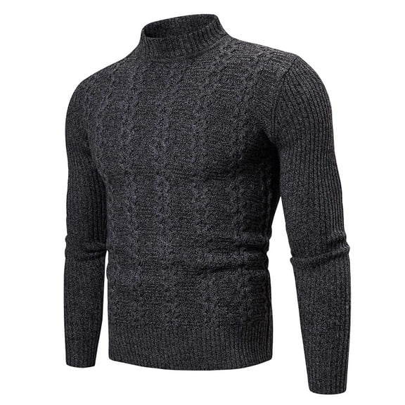 Men Sweater Neck Long Sleeve Knit Pullover Sweater Solid Color Thickened Casual Tops Slim Fit Cute Sweaters