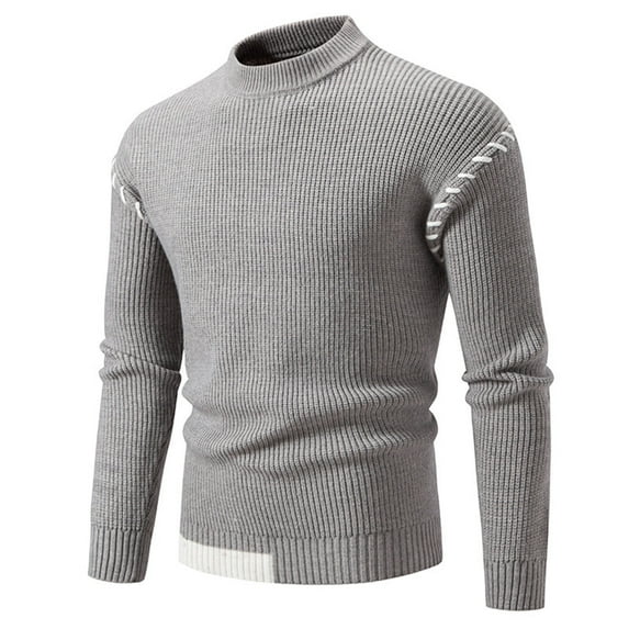 Men Sweater Vintage Cable Knit Sweater Turtleneck Jumper Winter Casual Crew Neck Knitwear Pullover Sweater Men Gray XXXL
