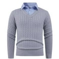 thumbnail image 1 of Men Sweater with Shirt Collar 2 in 1 Kintted Sweater Pullover Mock Shirts, 1 of 5