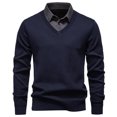 thumbnail image 1 of Men Sweaters Knit Tops Blouse Two-Piece Shirt Collar Solid Long Sleeve Crew Neck Casual Fall Winter Pullover, 1 of 3