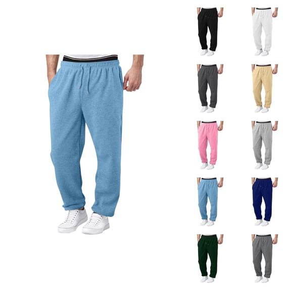 Men Sweatpants 2026 Fashion Elastic Waist Drawstring Relaxed Fit Wide Leg Casual Pants Trousers with Pockets