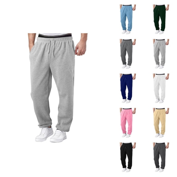 Men Sweatpants 2026 Trendy Elastic Waist Drawstring Wide Leg Relaxed Fit Casual Pants with Pockets Trousers