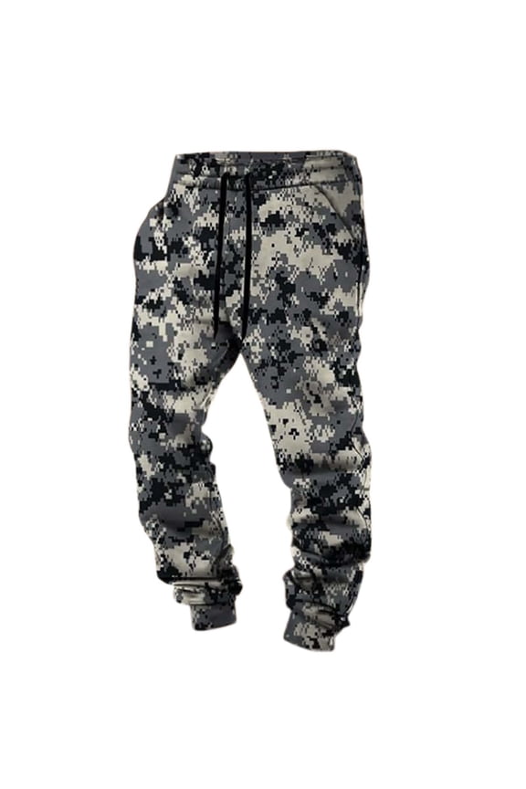 Men Sweatpants Camo Lined Drawstring Loose Joggers Pants Outdoor Athletic Pants Fall Winter Grey XXXL