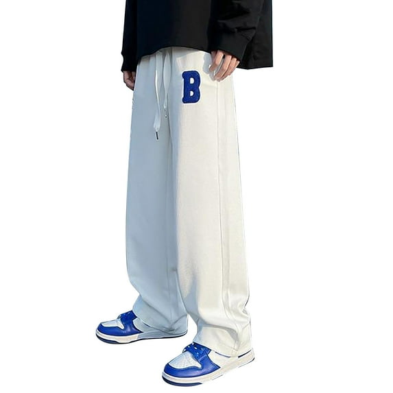 Men Sweatpants Loose Fit Wide Leg Drawstring Pants Solid Color Flared Track Trousers Streetwear Men Pants