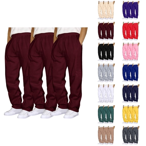 Men Sweatpants Pack Of 3 2026 Fashion Drawstring Elastic Waist Straight Leg Casual Pants with Pockets Trousers