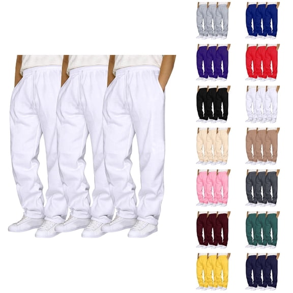Men Sweatpants Pack Of 3 2026 Fashion Elastic Waist Drawstring Straight Leg Casual Pants with Pockets Trousers
