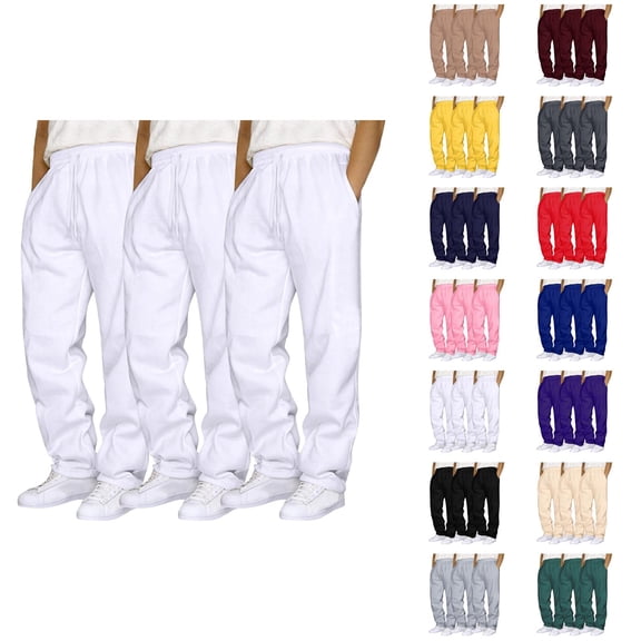 Men Sweatpants Pack Of 3 2026 Trendy Drawstring Elastic Waist Straight Leg Casual Pants Trousers with Pockets