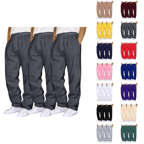 Men Sweatpants Pack Of 3 2026 Trendy Drawstring Elastic Waist Straight Leg Casual Pants Trousers with Pockets