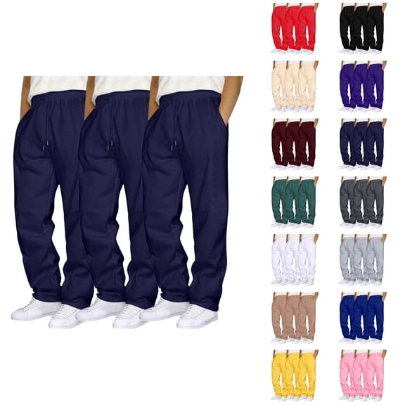 Men Sweatpants Pack Of 3 2026 Trendy Elastic Waist Drawstring Straight Leg Casual Pants with Pockets Trousers