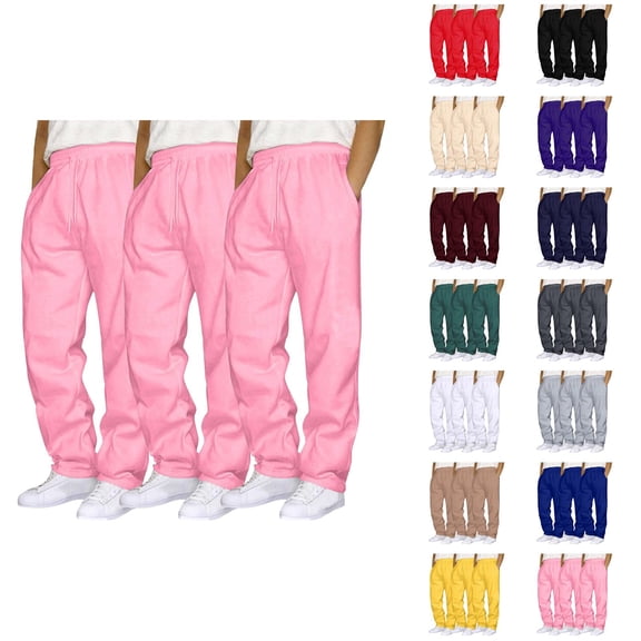 Men Sweatpants Pack Of 3 2026 Trendy Elastic Waist Drawstring Straight Leg Casual Pants with Pockets Trousers