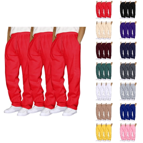 Men Sweatpants Pack Of 3 2026 Trendy Elastic Waist Drawstring Straight Leg Casual Pants with Pockets Trousers