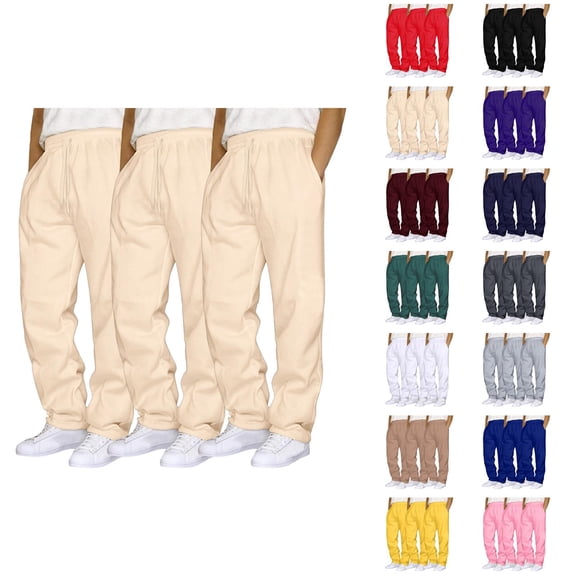 Men Sweatpants Pack Of 3 2026 Trendy Elastic Waist Drawstring Straight Leg Casual Pants with Pockets Trousers
